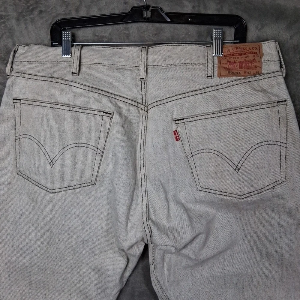 Levis 501 Mens 42x34 Classic Straight Black‎ Bleached Washed Mid Rise Button Fly